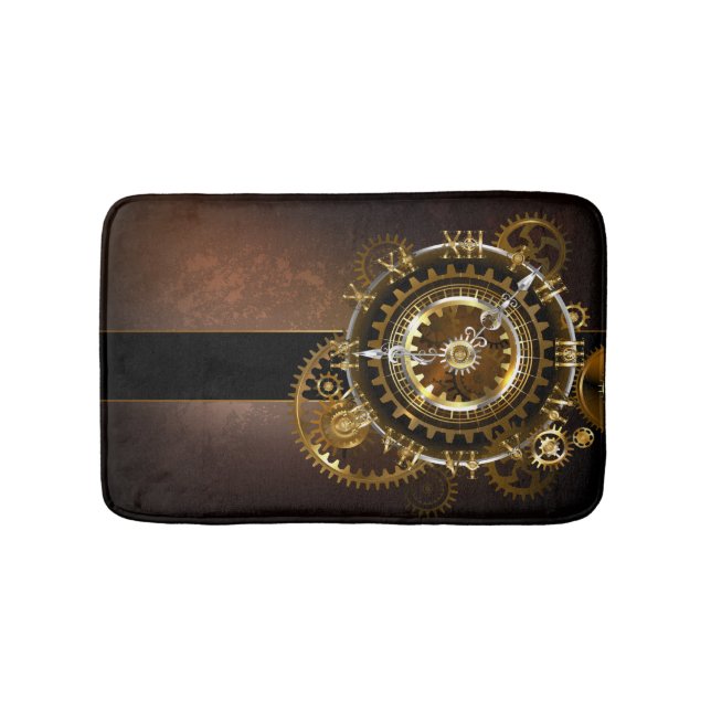 Steampunk clock with antique gears bath mat (Front)