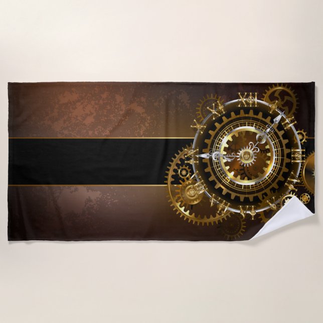 Steampunk clock with antique gears beach towel (Front)