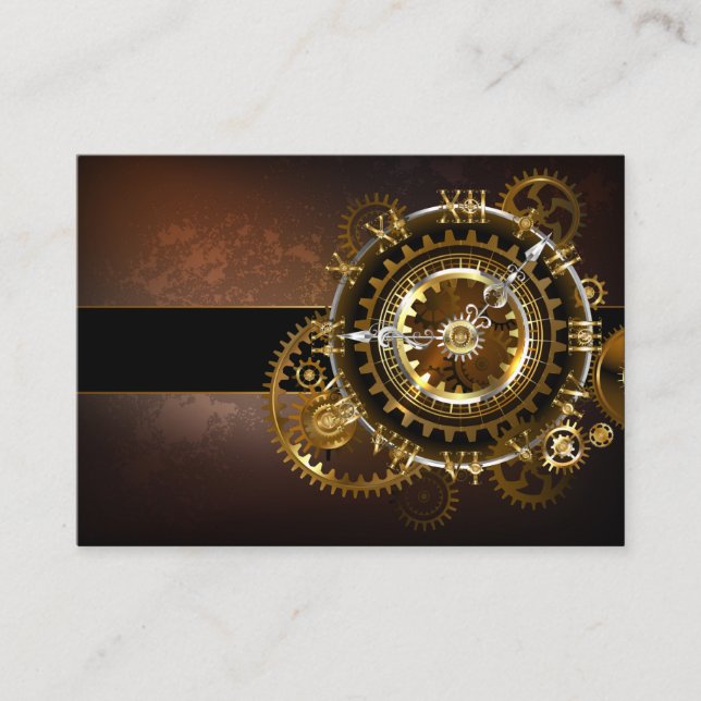 Steampunk clock with antique gears business card (Front)