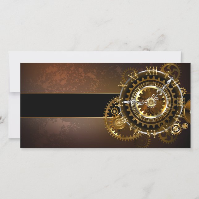 Steampunk clock with antique gears card (Front)