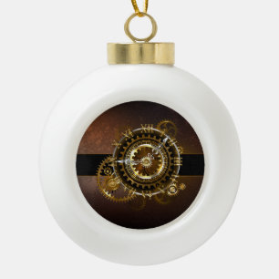 Steampunk clock with antique gears ceramic ball christmas ornament
