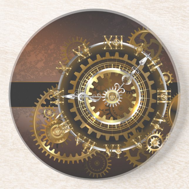 Steampunk clock with antique gears coaster (Front)