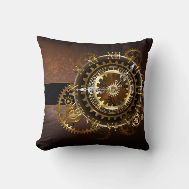 Steampunk clock with antique gears cushion (Front)