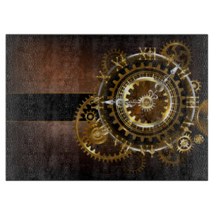 Steampunk clock with antique gears cutting board