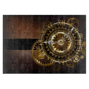 Steampunk clock with antique gears cutting board