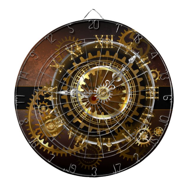 Steampunk clock with antique gears dartboard (Front)