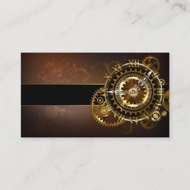 Steampunk clock with antique gears enclosure card (Front)