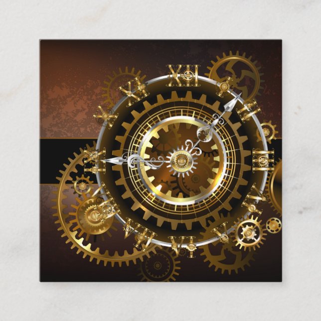 Steampunk clock with antique gears enclosure card (Front)