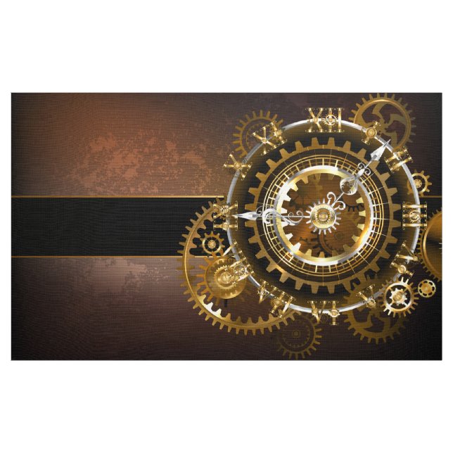 Steampunk clock with antique gears fabric (Yard)