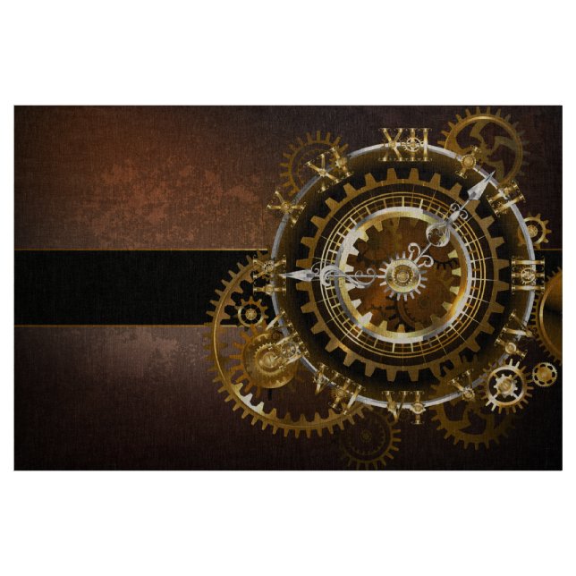 Steampunk clock with antique gears fabric (Yard)