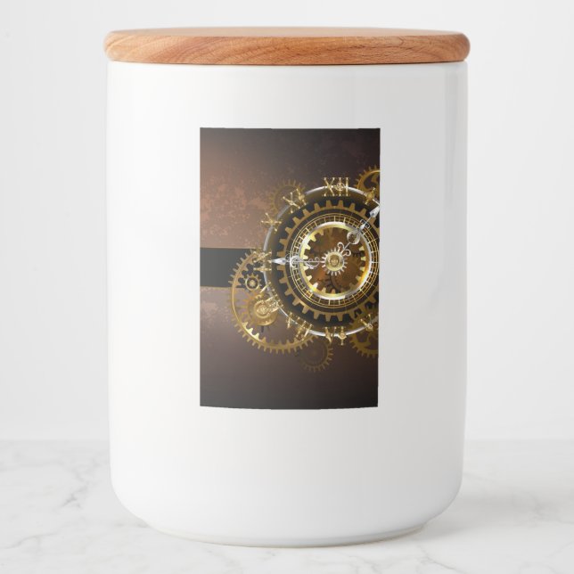 Steampunk clock with antique gears food label (Front)