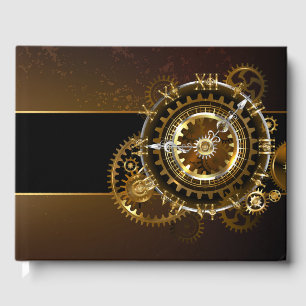 Steampunk clock with antique gears guest book