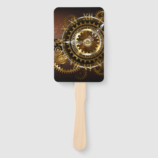 Steampunk clock with antique gears hand fan (Front)