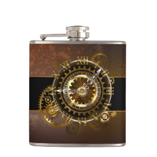 Steampunk clock with antique gears hip flask