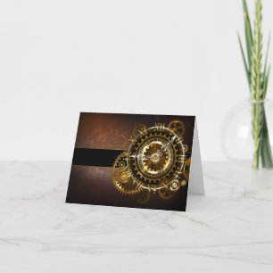 Steampunk clock with antique gears holiday card