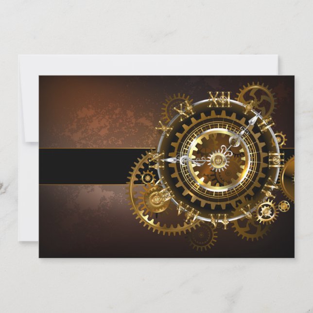Steampunk clock with antique gears holiday card (Front)