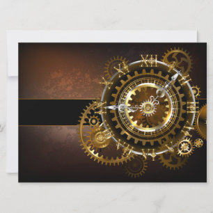 Steampunk clock with antique gears holiday card