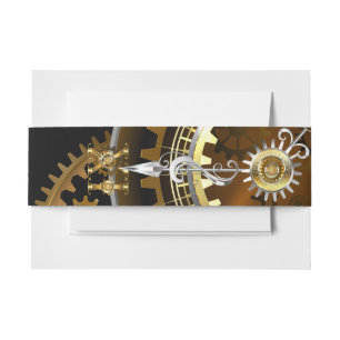 Steampunk clock with antique gears invitation belly band
