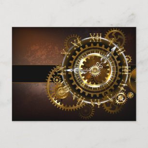 Steampunk clock with antique gears invitation postcard