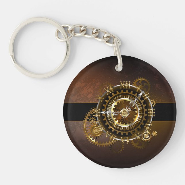 Steampunk clock with antique gears key ring (Front)