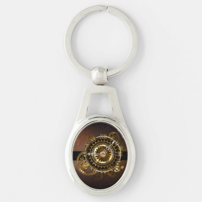 Steampunk clock with antique gears key ring (Front)