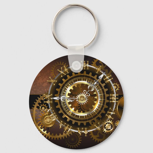 Steampunk clock with antique gears key ring (Front)