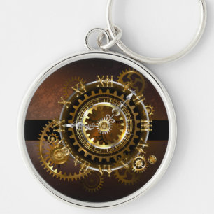 Steampunk clock with antique gears key ring