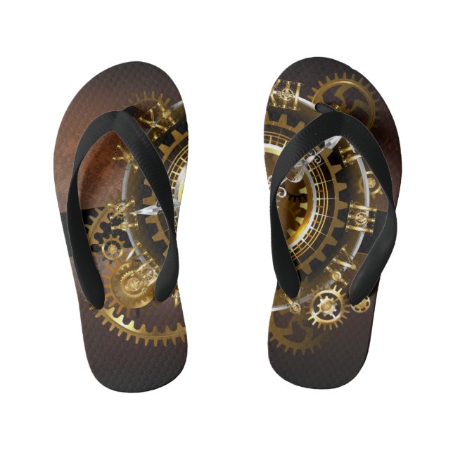 Steampunk clock with antique gears kid's thongs (Footbed)