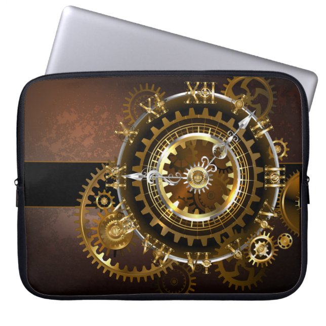 Steampunk clock with antique gears laptop sleeve (Front)