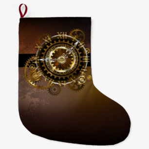 Steampunk clock with antique gears large christmas stocking