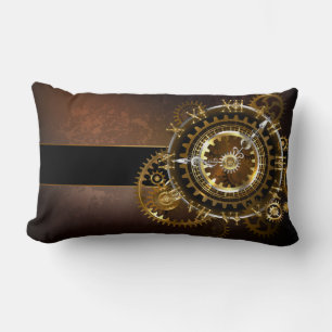 Steampunk clock with antique gears lumbar cushion