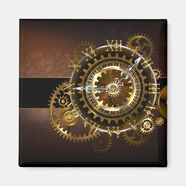 Steampunk clock with antique gears magnet (Front)