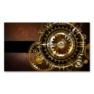 Steampunk clock with antique gears 	Magnetic business card