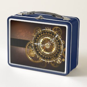 Steampunk clock with antique gears metal lunch box