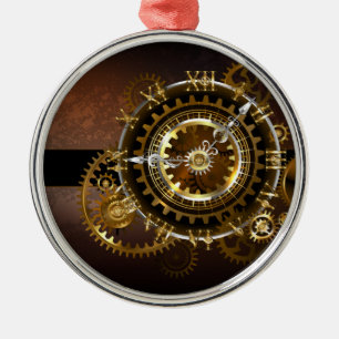 Steampunk clock with antique gears metal ornament