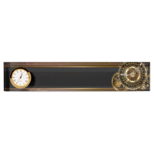 Steampunk clock with antique gears nameplate
