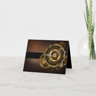 Steampunk clock with antique gears note card
