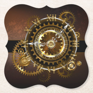Steampunk clock with antique gears paper coaster