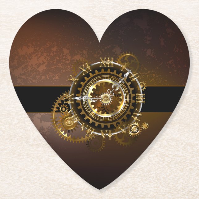 Steampunk clock with antique gears paper coaster (Front)