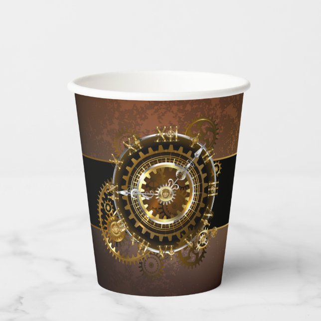 Steampunk clock with antique gears paper cups (Front)