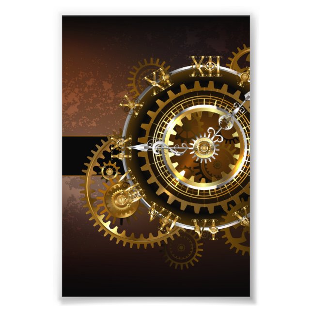 Steampunk clock with antique gears photo print (Front)