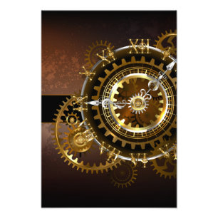 Steampunk clock with antique gears photo print