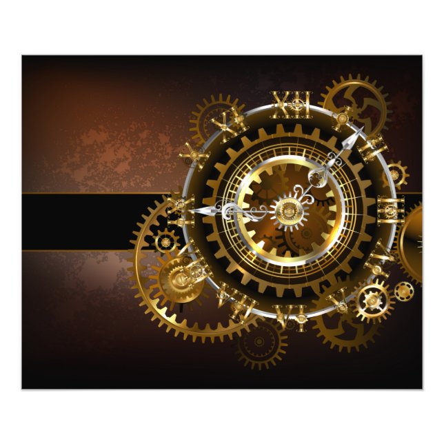 Steampunk clock with antique gears photo print (Front)
