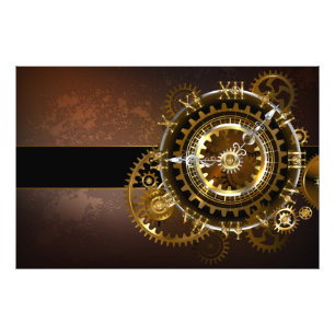 Steampunk clock with antique gears photo print