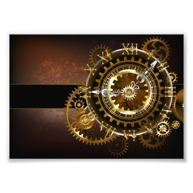 Steampunk clock with antique gears photo print (Front)