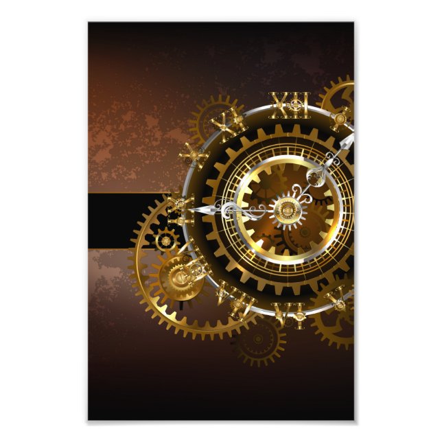 Steampunk clock with antique gears photo print (Front)