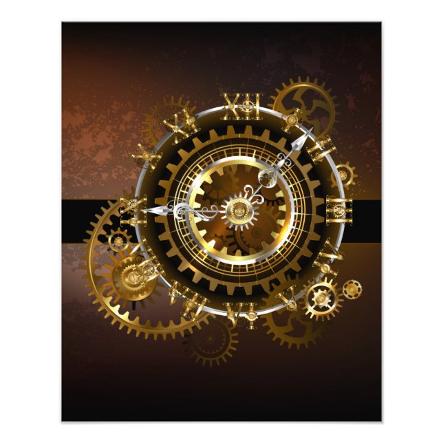 Steampunk clock with antique gears photo print (Front)