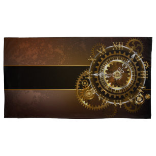 Steampunk clock with antique gears pillowcase