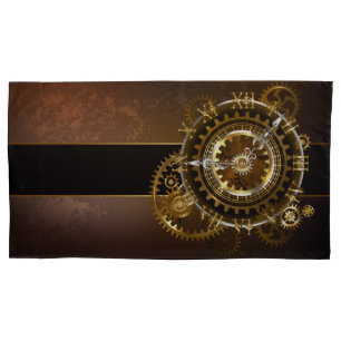 Steampunk clock with antique gears pillowcase