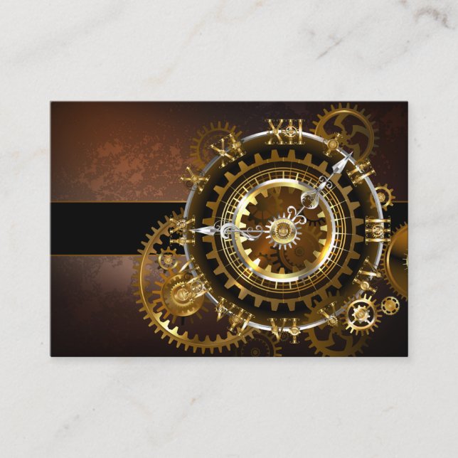 Steampunk clock with antique gears place card (Front)